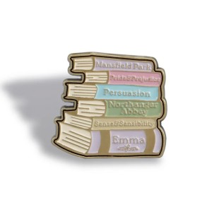 PBADJA02 Pin Badge - Jane Austen, Book Stack